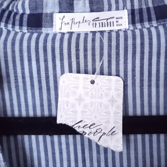 RARE New Free People x CP SHADES Boxy Bed Jacket Top plaid blue Boho - Picture 8 of 11